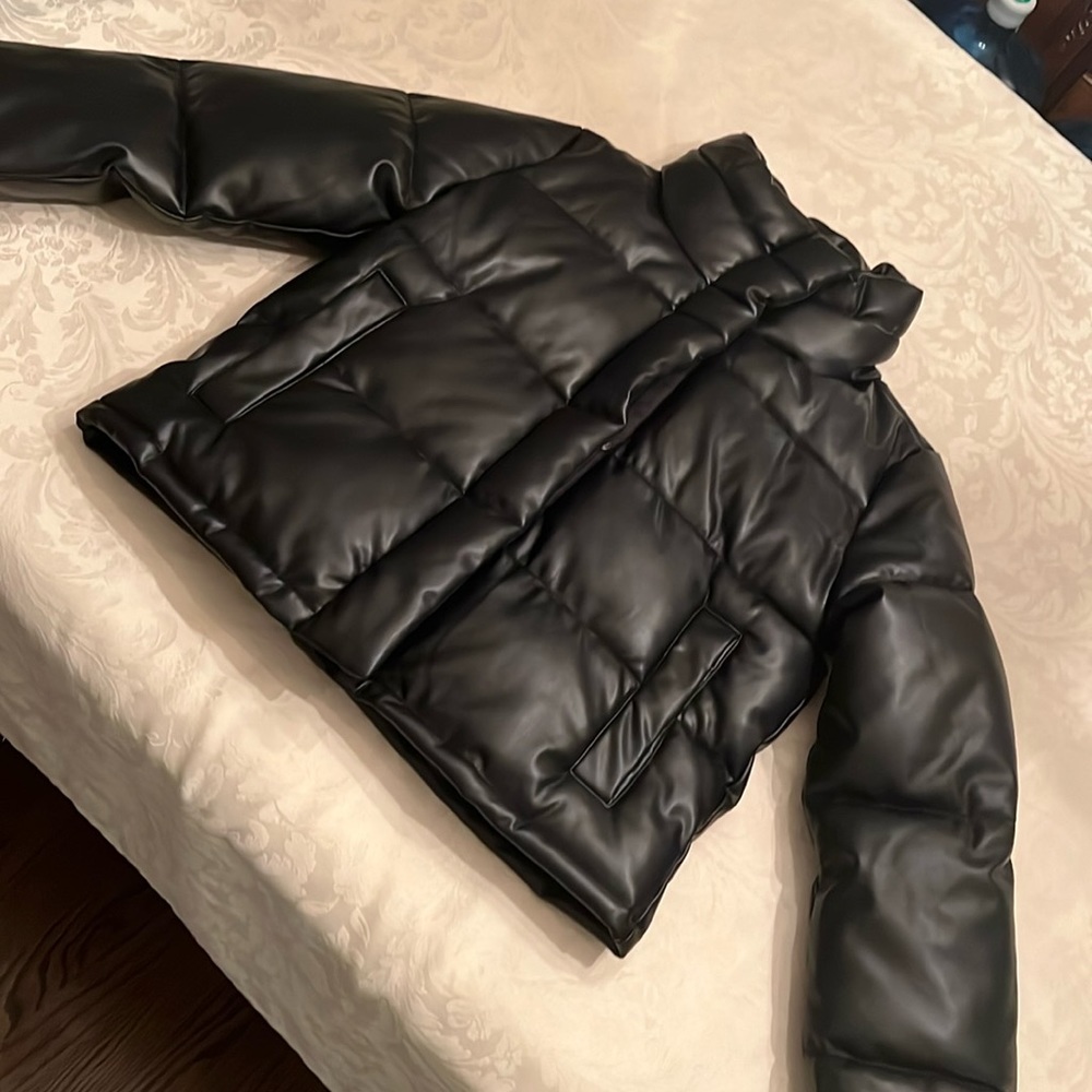 Black, Large Size, Faux Leather Jacket